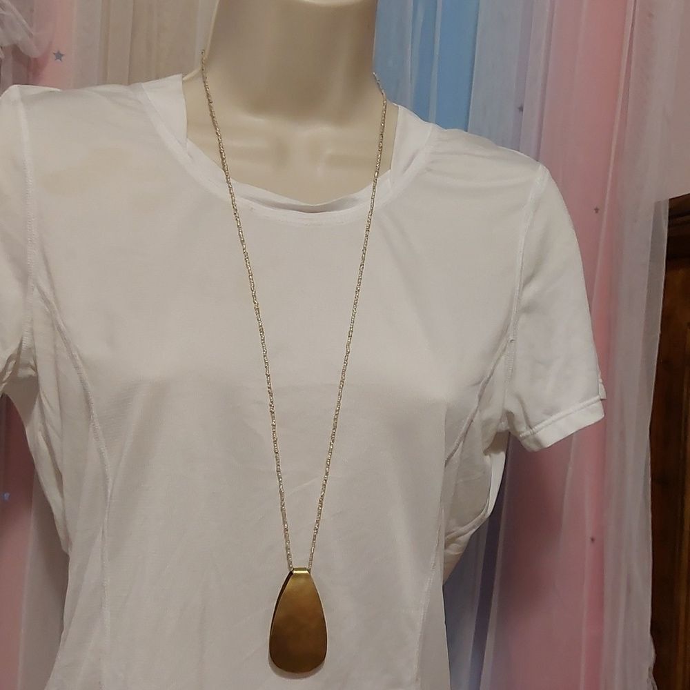 Artisan Teardrop Shaped Brass Pendant Rolled Sheets Silver Tone Beads Necklace